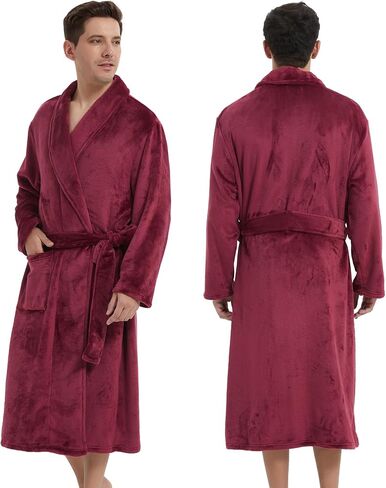 Fleece Men's Bathrobe,Long Warm Men's Bathrobe,Men's Spa Bathrobe with Belt and 2 Pockets in Saudi Arabia
