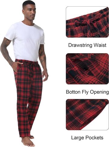 4 Pack Men' s Flannel Pajama Pants Plaid PJ Bottoms Soft Warm Cotton Lounge Sleepwear with Pockets in Kuwait