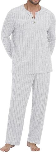 PrinStory Men's Pajama Set Soft Long Sleeve Shirts and Pants Loose Relaxing Warm Sleep Sets in Saudi Arabia