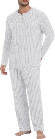 PrinStory Men's Pajama Set Soft Long Sleeve Shirts and Pants Loose Relaxing Warm Sleep Sets in Saudi Arabia