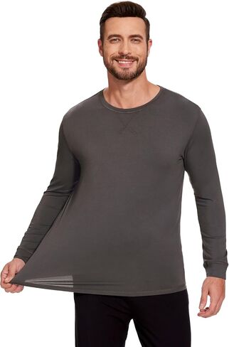 GYS Bamboo-Derived Viscose Men's Pajama Top Soft Long Sleeve Sleep T-Shirt in Kuwait