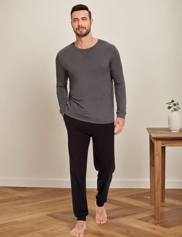 GYS Bamboo-Derived Viscose Men's Pajama Top Soft Long Sleeve Sleep T-Shirt in Kuwait
