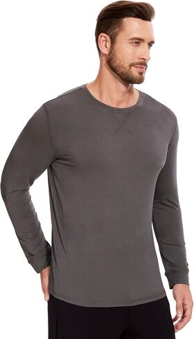 GYS Bamboo-Derived Viscose Men's Pajama Top Soft Long Sleeve Sleep T-Shirt in Kuwait