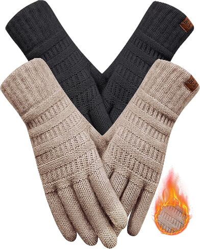 REACH STAR 2 Pairs Winter Gloves for Women - Upgraded Touch Screen Warm Knit Gloves Cold Weather, Soft Fleece Lining Elastic in Kuwait