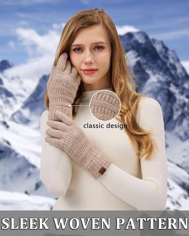 REACH STAR 2 Pairs Winter Gloves for Women - Upgraded Touch Screen Warm Knit Gloves Cold Weather, Soft Fleece Lining Elastic in Kuwait