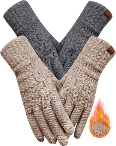 REACH STAR 2 Pairs Winter Gloves for Women - Upgraded Touch Screen Warm Knit Gloves Cold Weather, Soft Fleece Lining Elastic in Kuwait
