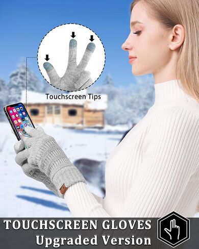 REACH STAR 2 Pairs Winter Gloves for Women - Upgraded Touch Screen Warm Knit Gloves Cold Weather, Soft Fleece Lining Elastic in Kuwait