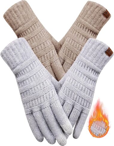 REACH STAR 2 Pairs Winter Gloves for Women - Upgraded Touch Screen Warm Knit Gloves Cold Weather, Soft Fleece Lining Elastic in Kuwait