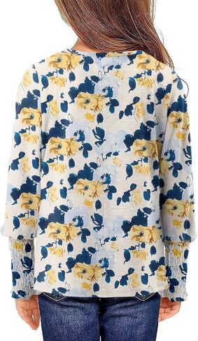 Yoklass Girls Long Sleeve Shirts Casual Loose Fit Tops Smocked Cuff Blouses 4-13 Years in Saudi Arabia