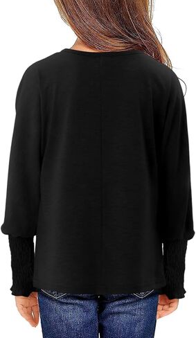 Yoklass Girls Long Sleeve Shirts Casual Loose Fit Tops Smocked Cuff Blouses 4-13 Years in Saudi Arabia