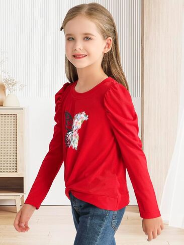 Girls Puff Long Sleeve Shirts Twist Front Lightweight T Shirt Kids Stylish Fall Tops Tee Blouse for Girls in Saudi Arabia