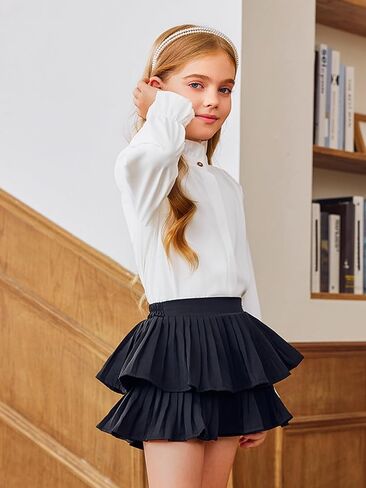 Haloumoning Girls Ruffle Long Sleeve Blouse Kids Button Down Uniform Dress Shirts 5-14 Years in Saudi Arabia