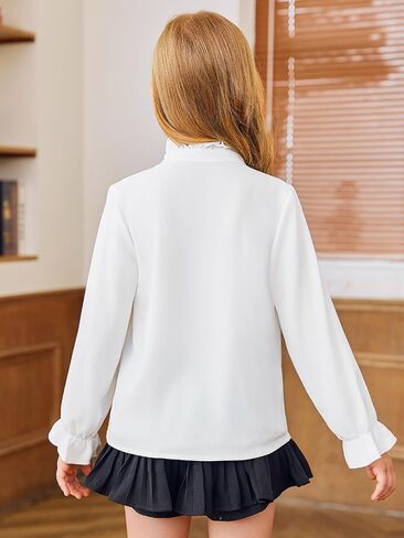 Haloumoning Girls Ruffle Long Sleeve Blouse Kids Button Down Uniform Dress Shirts 5-14 Years in Saudi Arabia