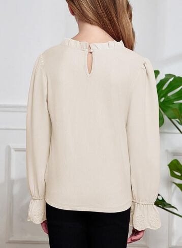 Cute Shirts for Girls Ruffle Long Sleeve Crewneck Ribbed Knit Blouses Tops 6-15 Years in Saudi Arabia