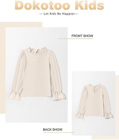 Cute Shirts for Girls Ruffle Long Sleeve Crewneck Ribbed Knit Blouses Tops 6-15 Years in Saudi Arabia