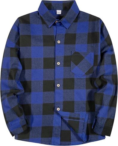 SELINK Girls Long Sleeve Flannel Shirt Kids Buffalo Plaid Button Down Shirt Casual Cute Flannel Blouse Tops in Saudi Arabia