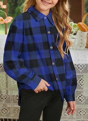 SELINK Girls Long Sleeve Flannel Shirt Kids Buffalo Plaid Button Down Shirt Casual Cute Flannel Blouse Tops in Saudi Arabia