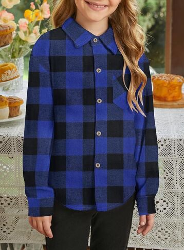 SELINK Girls Long Sleeve Flannel Shirt Kids Buffalo Plaid Button Down Shirt Casual Cute Flannel Blouse Tops in Saudi Arabia
