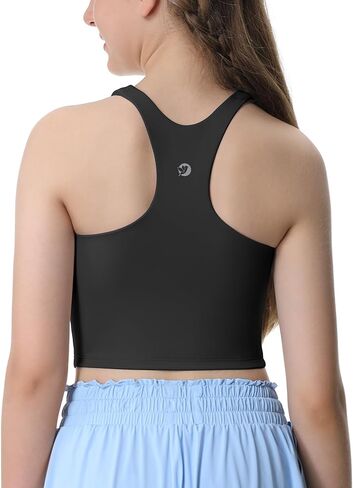 Girls Tank Tops Double Lined Crop Tops for Kids High Crew Neck Racerback Basic Sleeveless Dance Top for Girls in Kuwait