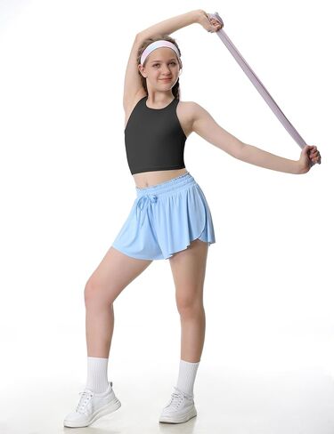 Girls Tank Tops Double Lined Crop Tops for Kids High Crew Neck Racerback Basic Sleeveless Dance Top for Girls in Kuwait