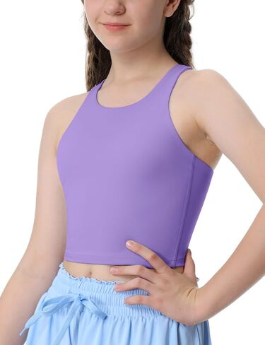 Girls Tank Tops Double Lined Crop Tops for Kids High Crew Neck Racerback Basic Sleeveless Dance Top for Girls in Kuwait