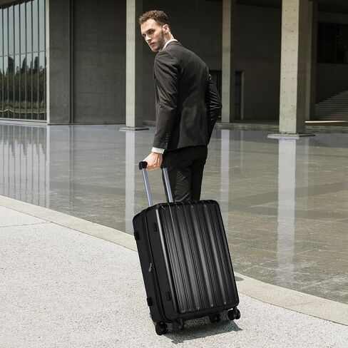 مجموعات حقائب الأمتعة من SHOWKOO مكونة من 3 قطع 100% من أجهزة الكمبيوتر الشخصية شديدة القوة وقابلة للتوسيع مع عجلات دوارة مزدوجة بقفل TSA (20 بوصة/24 بوصة/28 بوصة، أزرق) in Kuwait