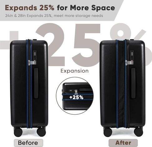 مجموعات حقائب الأمتعة من SHOWKOO مكونة من 3 قطع 100% من أجهزة الكمبيوتر الشخصية شديدة القوة وقابلة للتوسيع مع عجلات دوارة مزدوجة بقفل TSA (20 بوصة/24 بوصة/28 بوصة، أزرق) in Kuwait