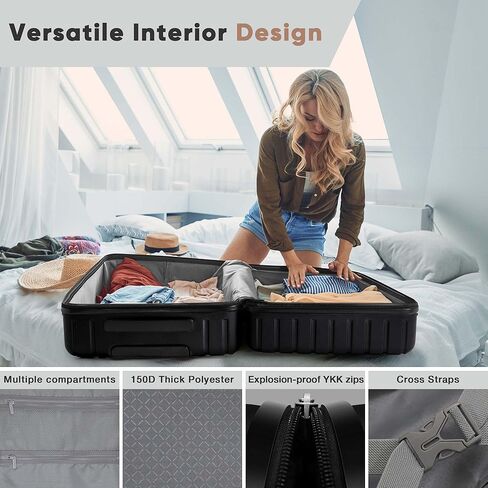 مجموعات حقائب الأمتعة من SHOWKOO مكونة من 3 قطع 100% من أجهزة الكمبيوتر الشخصية شديدة القوة وقابلة للتوسيع مع عجلات دوارة مزدوجة بقفل TSA (20 بوصة/24 بوصة/28 بوصة، أزرق) in Kuwait