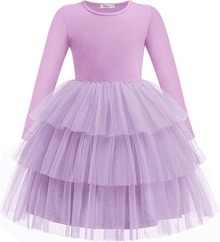 Arshiner Toddler Tutu Dress Girls Long Sleeve Fall Winter Tiered Formal Party Tulle Dresses for Kids 2-6Y in Kuwait