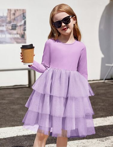 Arshiner Toddler Tutu Dress Girls Long Sleeve Fall Winter Tiered Formal Party Tulle Dresses for Kids 2-6Y in Kuwait