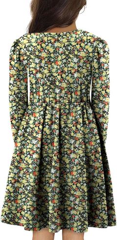 Yoklass Girls Casual Dress Long Sleeve Smocked Cuff Button Loose Fit Dresses 4-13 Years in Kuwait