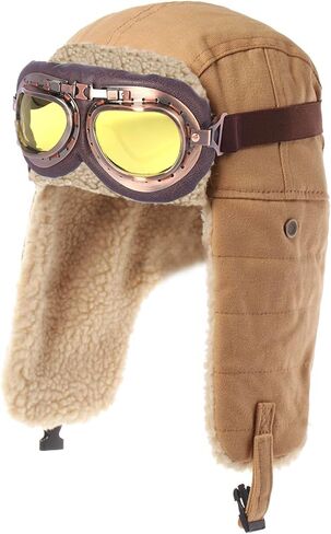 Aviator Hat with Goggles Adult Kids Vintage Pilot Hat Costume Winter Aviator Hat Fur Ear Flaps Trapper Hat Men Women in Kuwait
