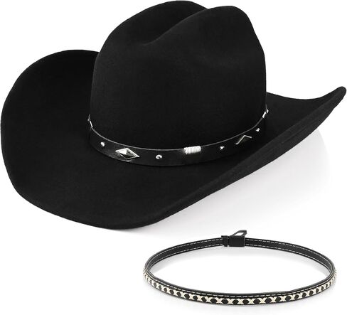 100% Wool Western Cowboy Hat for Men Women Classic Fedora Hat Felt Cowgirls Hats with Two Decorative Bands in Kuwait