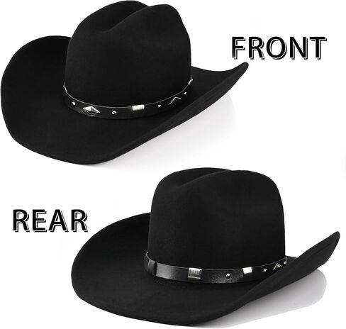 100% Wool Western Cowboy Hat for Men Women Classic Fedora Hat Felt Cowgirls Hats with Two Decorative Bands in Kuwait