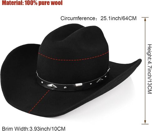 100% Wool Western Cowboy Hat for Men Women Classic Fedora Hat Felt Cowgirls Hats with Two Decorative Bands in Kuwait