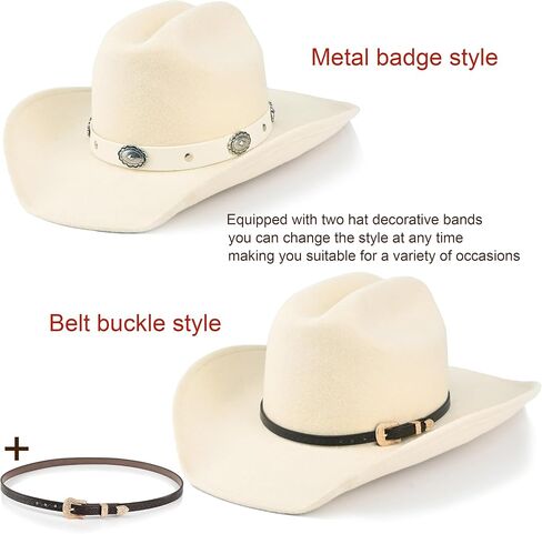 100% Wool Western Cowboy Hat for Men Women Classic Fedora Hat Felt Cowgirls Hats with Two Decorative Bands in Kuwait