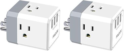 Multi Plug Outlet, Outlet expanders, POWSAV USB Wall Charger with 3 USB Ports(Smart 3.0A Total) and 3-Outlet Extender with 3 Way Splitter, No Surge Protector for Cruise Ship, Home, Office, ETL Listed in Kuwait