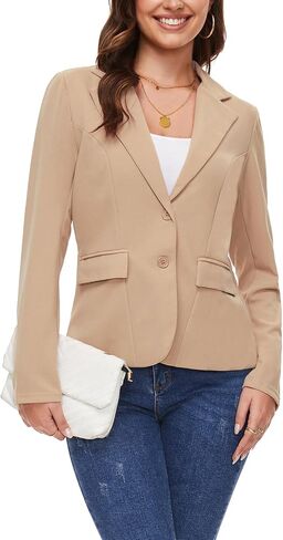 Blazers for Women Long Sleeve Notch Lapel Button Front Blazer Casual Work Office Suit Jackets with Pockets in Saudi Arabia