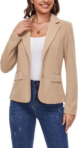 Blazers for Women Long Sleeve Notch Lapel Button Front Blazer Casual Work Office Suit Jackets with Pockets in Saudi Arabia
