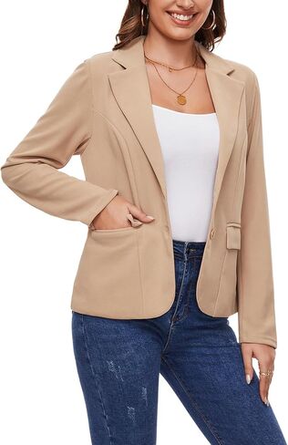 Blazers for Women Long Sleeve Notch Lapel Button Front Blazer Casual Work Office Suit Jackets with Pockets in Saudi Arabia
