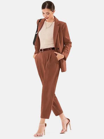 EXLURA Women's Business Blazer and High Elastic Waist Pant Suit Set Loose Fit Casual Fall Winter 2 Piece Suits for Work in Kuwait