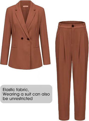 EXLURA Women's Business Blazer and High Elastic Waist Pant Suit Set Loose Fit Casual Fall Winter 2 Piece Suits for Work in Kuwait