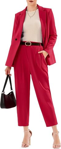 EXLURA Women's Business Blazer and High Elastic Waist Pant Suit Set Loose Fit Casual Fall Winter 2 Piece Suits for Work in Kuwait