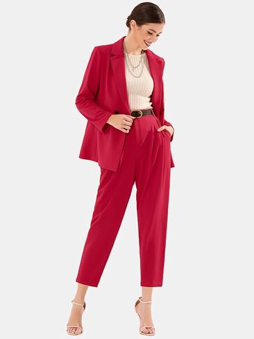 EXLURA Women's Business Blazer and High Elastic Waist Pant Suit Set Loose Fit Casual Fall Winter 2 Piece Suits for Work in Kuwait