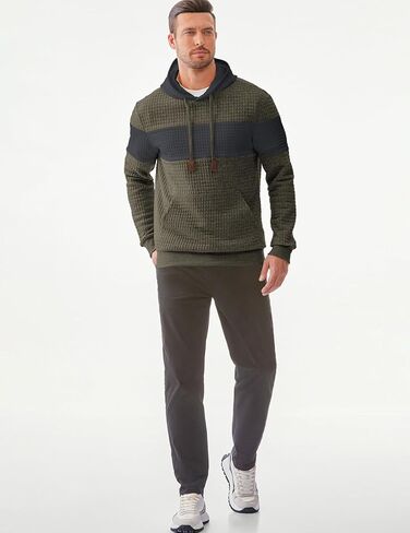 Men's Casual Sweatshirts Hooded Long Sleeve Waffle Drawstring Color Block Sweaters with Pockets in Kuwait