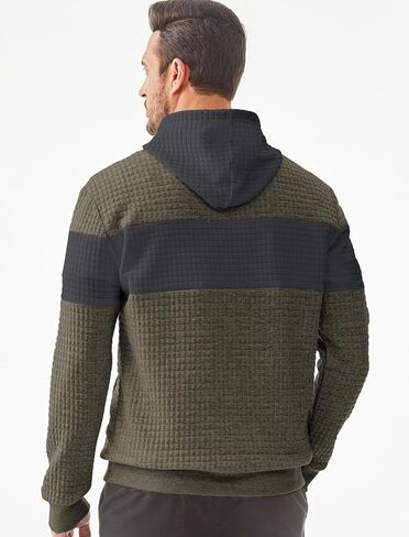 Men's Casual Sweatshirts Hooded Long Sleeve Waffle Drawstring Color Block Sweaters with Pockets in Kuwait