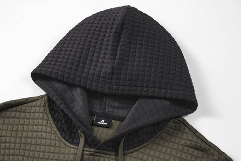 Men's Casual Sweatshirts Hooded Long Sleeve Waffle Drawstring Color Block Sweaters with Pockets in Kuwait