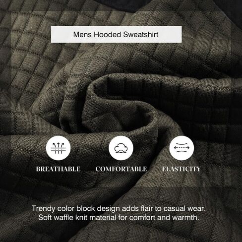 Men's Casual Sweatshirts Hooded Long Sleeve Waffle Drawstring Color Block Sweaters with Pockets in Kuwait