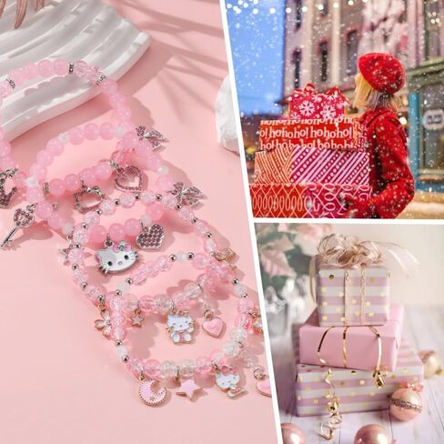 2PCS Kawaii لطيف كيتي أساور مجموعة الوردي القلب القوس الخماسي تاج سحر الصداقة أساور كريستال الخرزة أساور مرنة عيد ميلاد عيد الميلاد مجوهرات هدية للنساء BFF in Kuwait