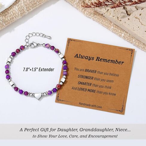 TONY & SANDY Dainty Gemstone Bracelets for Teen Girls - Sweet Valentines Day Gifts for Kids Daughter Granddaughter Niece for Birthday Easter Graduation Christmas in Kuwait